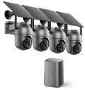 SEHMUA 4 MP Security Cameras Wireless Outdoor (4-cam-kit), No Subscription Required, Color Night Vision, 360° PTZ, 4MP Live View, Instant Alerts, Solar Security Camera System Works 2.4G & 5G WiFi for Home
