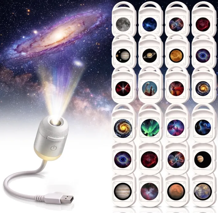 2-in-1 Galaxy Projector Night Light,USB Star Projector, Mini LED Projection Lamp for Bedroom Ceiling Wall Room Decor (24 Projection Films)